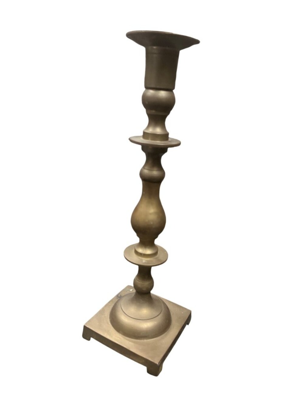 Antique Brass Candlestick Holder With Square Base Ornate Design 16"x5" SKU10280